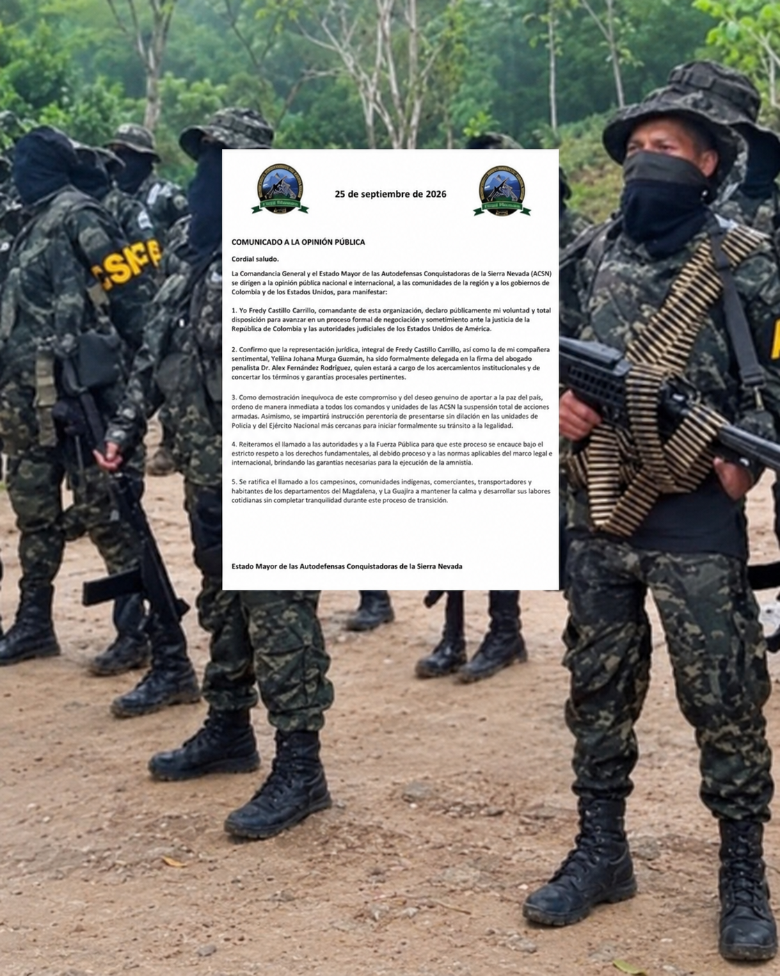 ACSN anuncian fin de acciones armadas y voluntad de sometimiento a la justicia de Colombia y EE. UU